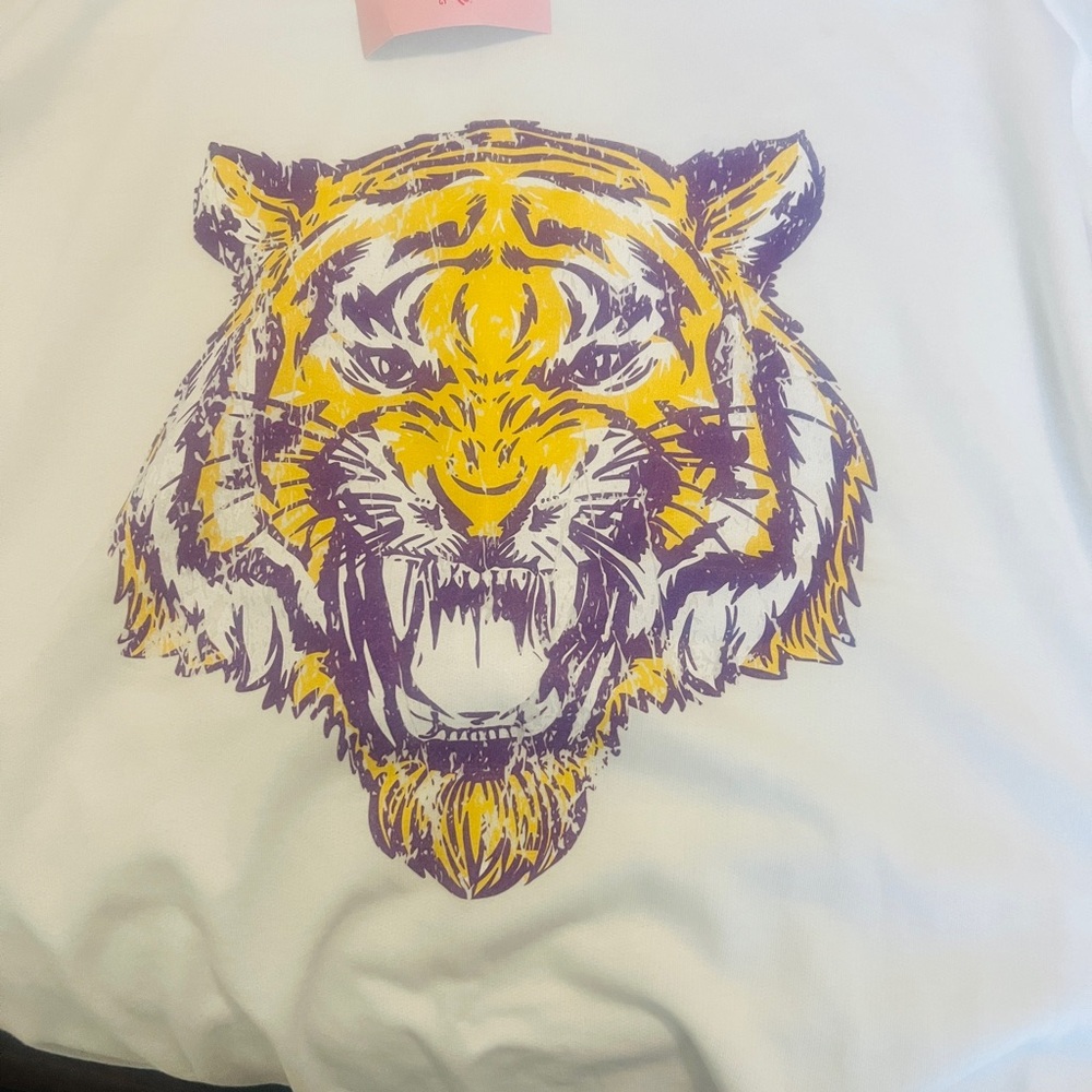 NWT LSU Geaux Tigers Glitter Oversized White Sweatshirt. 12 PM Brand.